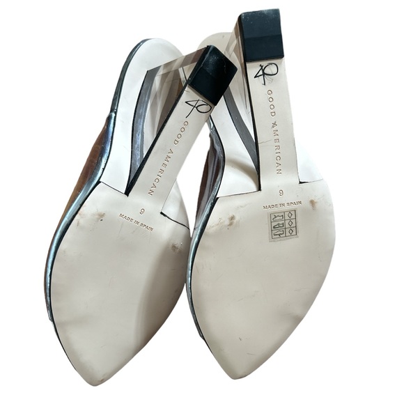 Good American Womens Cinderella Silver Mirror Clear Wedge NWOT Size:9 - Picture 3 of 4